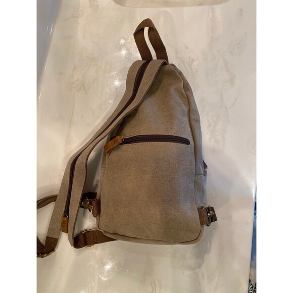 KL928 Canvas & Leather Bag Sling Crossbody Backpack Purse Multi compartment - Picture 6 of 12